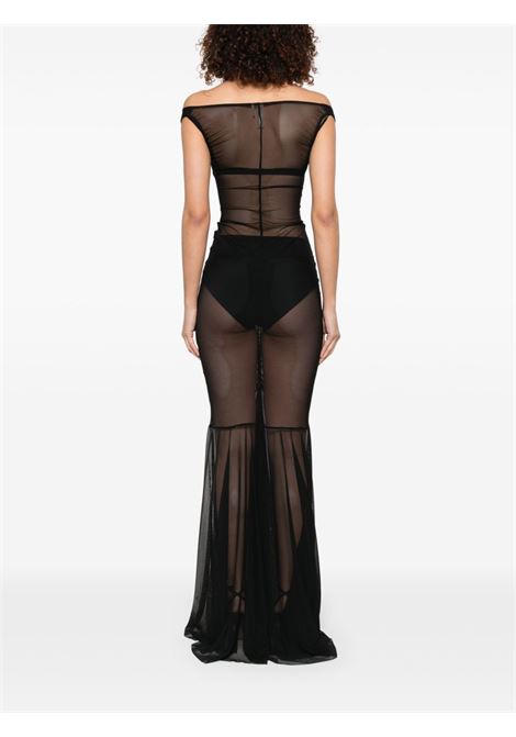 Black semi-sheer ruched Tara gown Norma kamali - women NORMA KAMALI | ST4243MSH34001